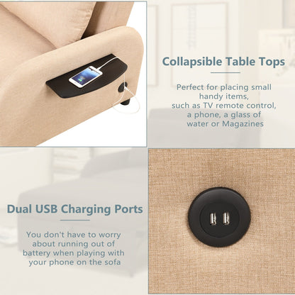 Roomfitters 3-in-1 Pull-Out Sofa Sleeper with Wing Tables, USB Charging, and Nap-Friendly Fabric for Living Room