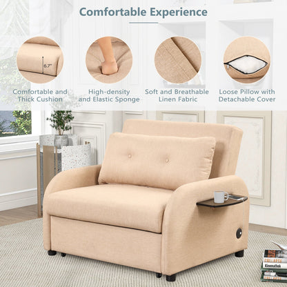 Roomfitters 3-in-1 Pull-Out Sofa Sleeper with Wing Tables, USB Charging, and Nap-Friendly Fabric for Living Room
