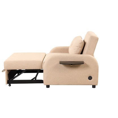 Roomfitters 3-in-1 Pull-Out Sofa Sleeper with Wing Tables, USB Charging, and Nap-Friendly Fabric for Living Room