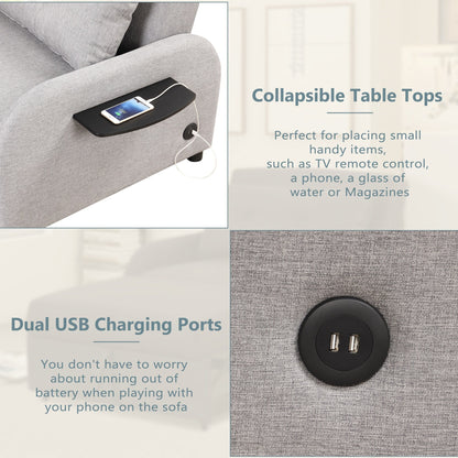 Roomfitters 3-in-1 Pull-Out Sofa Sleeper with Wing Tables, USB Charging, and Nap-Friendly Fabric for Living Room