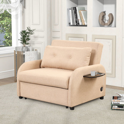 Roomfitters 3-in-1 Pull-Out Sofa Sleeper with Wing Tables, USB Charging, and Nap-Friendly Fabric for Living Room