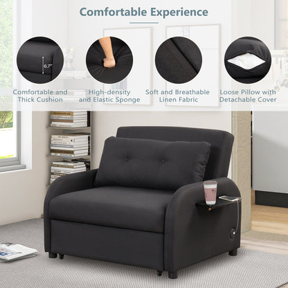 Roomfitters 3-in-1 Pull-Out Sofa Sleeper with Wing Tables, USB Charging, and Nap-Friendly Fabric for Living Room