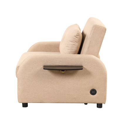 Roomfitters 3-in-1 Pull-Out Sofa Sleeper with Wing Tables, USB Charging, and Nap-Friendly Fabric for Living Room