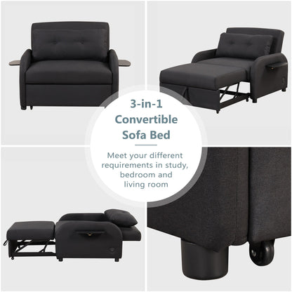 Roomfitters 3-in-1 Pull-Out Sofa Sleeper with Wing Tables, USB Charging, and Nap-Friendly Fabric for Living Room
