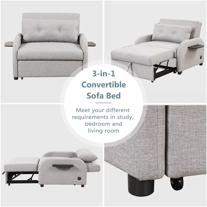 Roomfitters 3-in-1 Pull-Out Sofa Sleeper with Wing Tables, USB Charging, and Nap-Friendly Fabric for Living Room