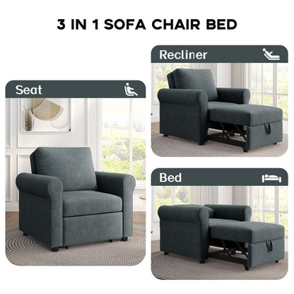 Roomfitters 3-in-1 Sofa Bed Chair, Convertible Sleeper Chair Bed, Adjustable Backrest Into Sofa, Lounger Chair