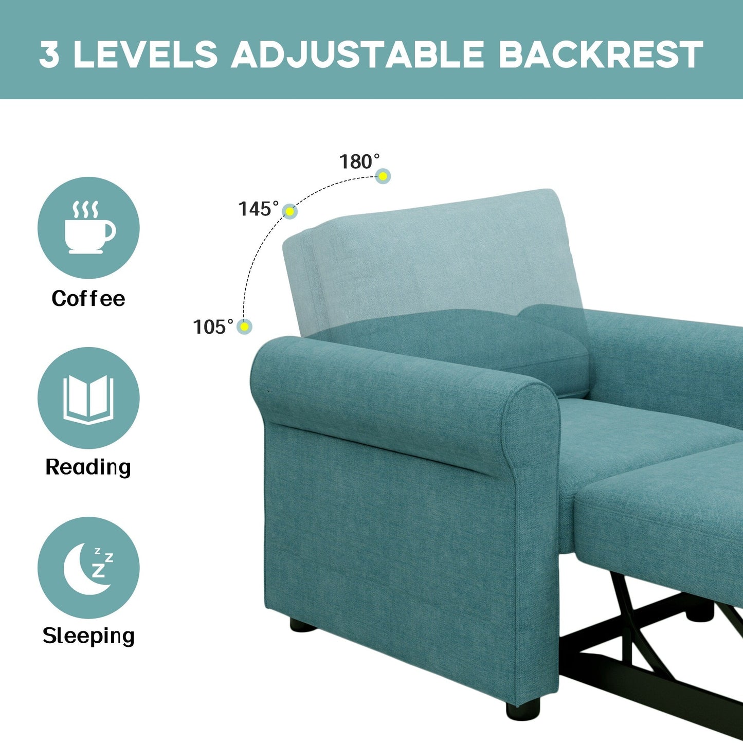 Roomfitters 3-in-1 Sofa Bed Chair, Convertible Sleeper Chair Bed, Adjustable Backrest Into Sofa, Lounger Chair
