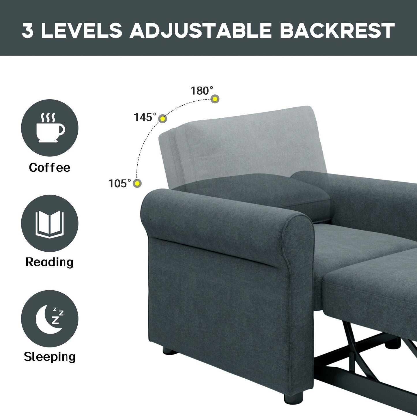 Roomfitters 3-in-1 Sofa Bed Chair, Convertible Sleeper Chair Bed, Adjustable Backrest Into Sofa, Lounger Chair