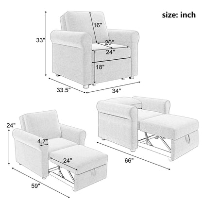 Roomfitters 3-in-1 Sofa Bed Chair, Convertible Sleeper Chair Bed, Adjustable Backrest Into Sofa, Lounger Chair