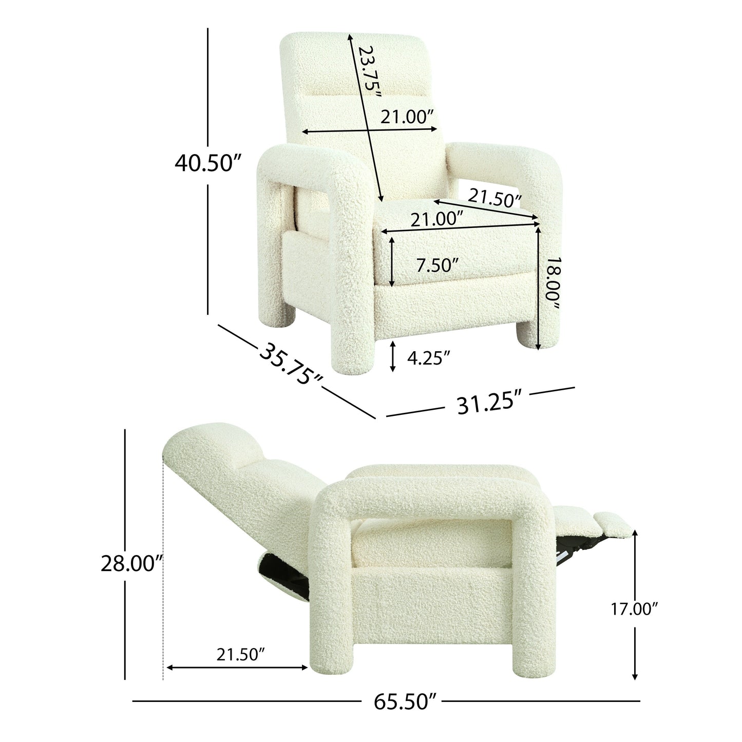 Roomfitters 31.25 Push Back Recliner Armchair, Upholstered Recliner Chair for Living Room