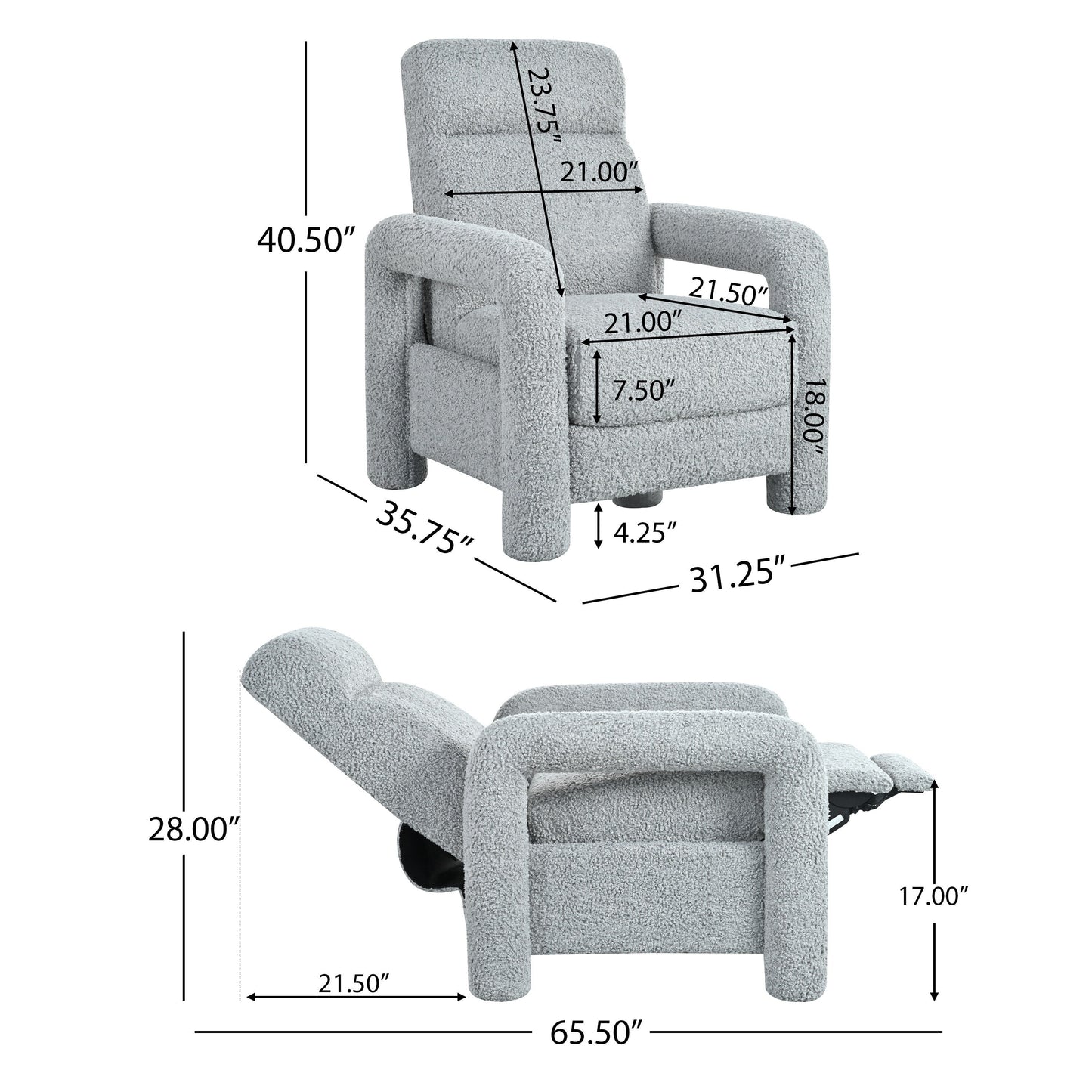 Roomfitters 31.25 Push Back Recliner Armchair, Upholstered Recliner Chair for Living Room