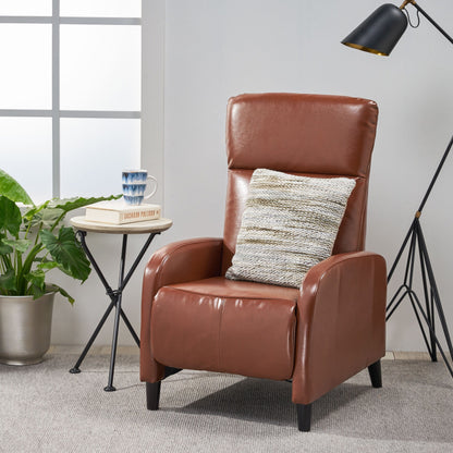 Roomfitters 33.5 Wide Faux Leather Push Back Standard Recliner, Brown