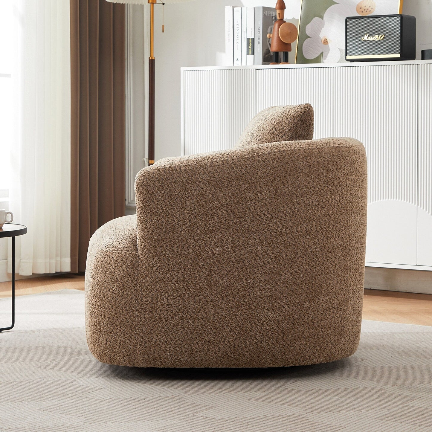 Roomfitters 360Â° Chenille Upholstered Swivel Barrel Chair Accent Sofa with Throw Pillow for Living Room Bedroom Office Hotel