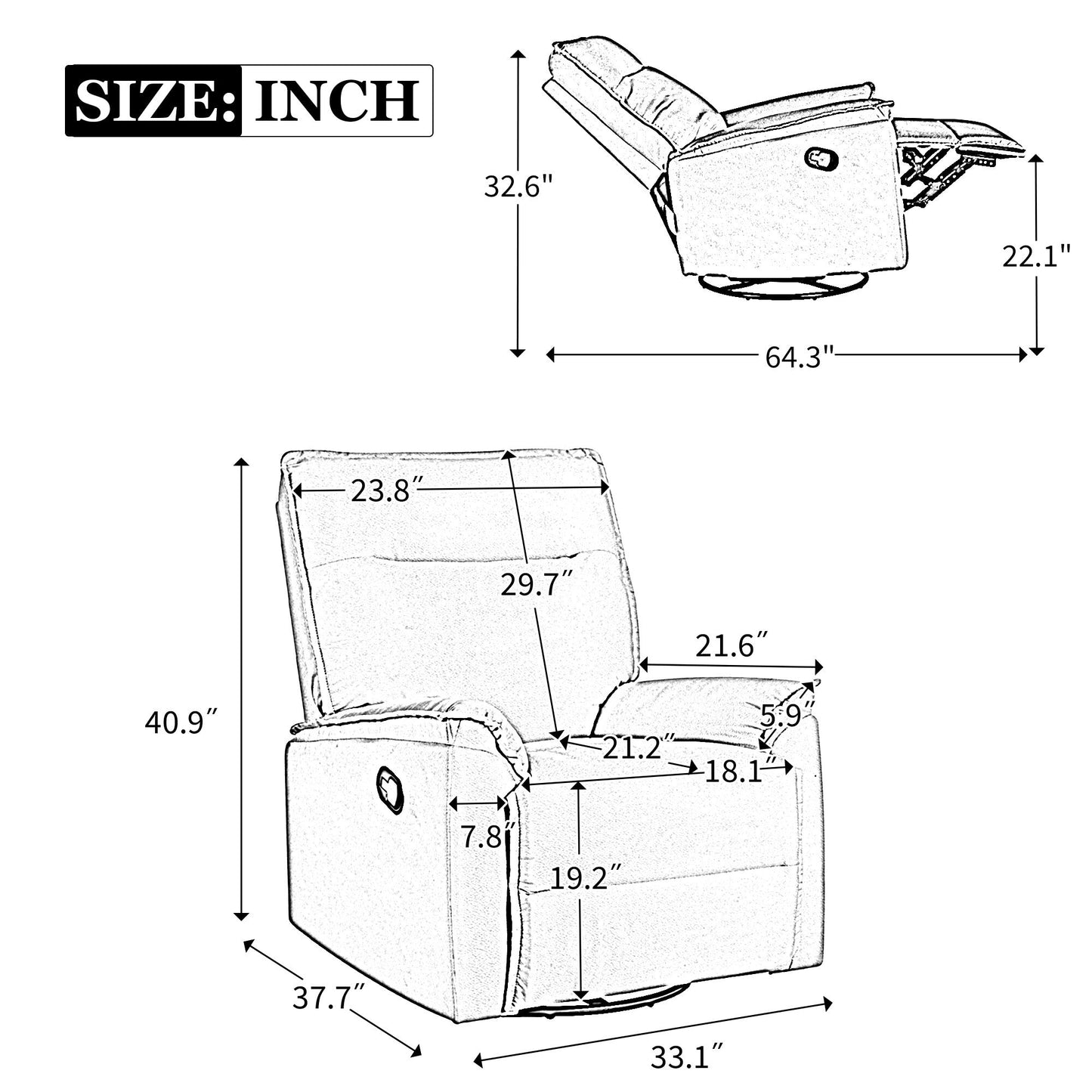 Roomfitters 360Â° Swivel Upholstered Manual Recliner Chair, Versatile Theater Recliner Sofa and Nursery Glider Rocker