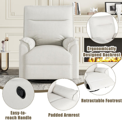 Roomfitters 360Â° Swivel Upholstered Manual Recliner Chair, Versatile Theater Recliner Sofa and Nursery Glider Rocker