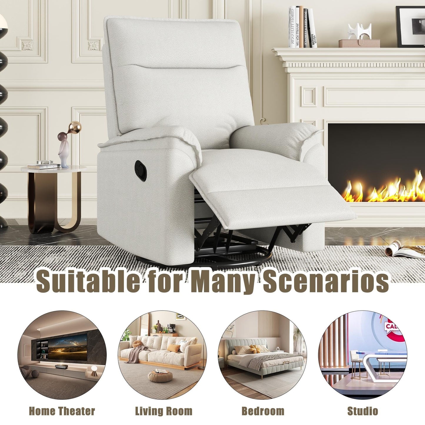 Roomfitters 360Â° Swivel Upholstered Manual Recliner Chair, Versatile Theater Recliner Sofa and Nursery Glider Rocker