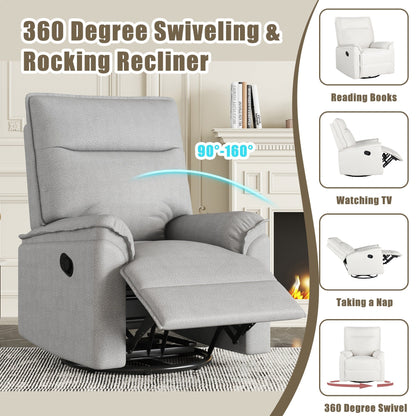 Roomfitters 360Â° Swivel Upholstered Manual Recliner Chair, Versatile Theater Recliner Sofa and Nursery Glider Rocker