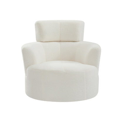 Roomfitters 360Â° Upholstered Swivel Barrel Accent Chair with Adjustable Headrest for Living Room