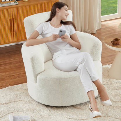 Roomfitters 360Â° Upholstered Swivel Barrel Accent Chair with Adjustable Headrest for Living Room