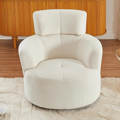 Roomfitters 360Â° Upholstered Swivel Barrel Accent Chair with Adjustable Headrest for Living Room