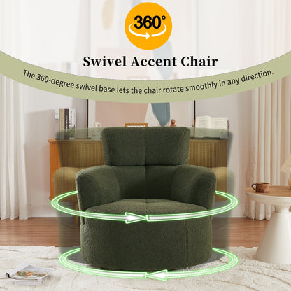 Roomfitters 360Â° Upholstered Swivel Barrel Accent Chair with Adjustable Headrest for Living Room