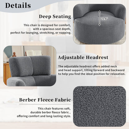 Roomfitters 360Â° Upholstered Swivel Barrel Accent Chair with Adjustable Headrest for Living Room