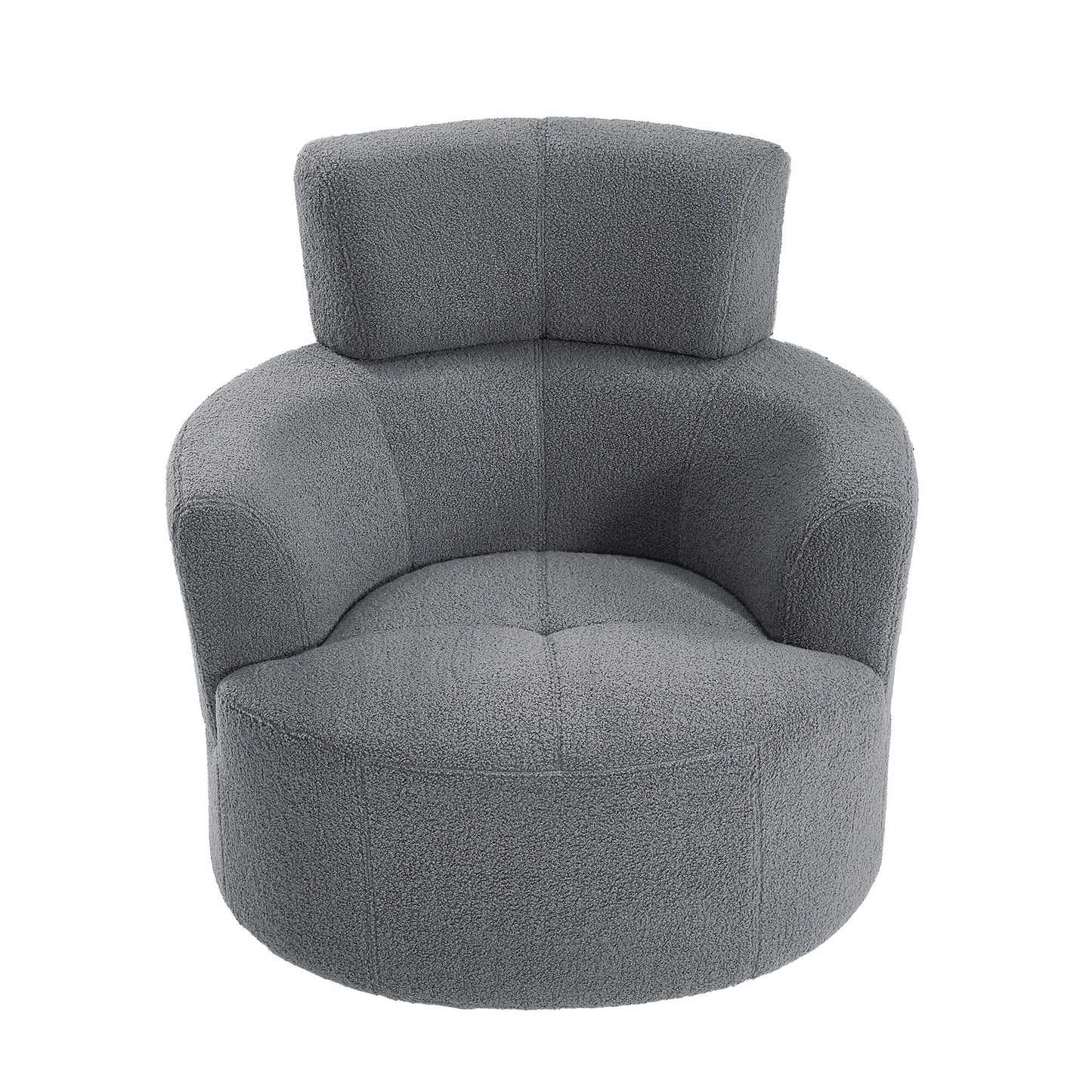 Roomfitters 360Â° Upholstered Swivel Barrel Accent Chair with Adjustable Headrest for Living Room