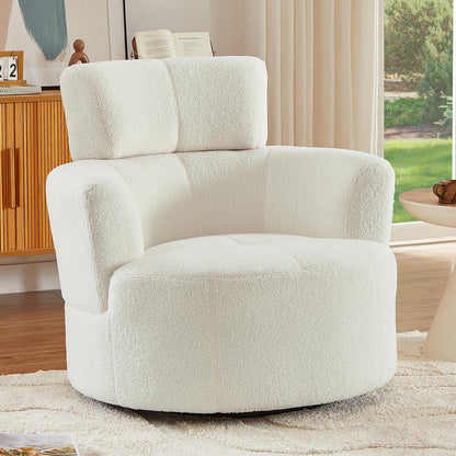 Roomfitters 360Â° Upholstered Swivel Barrel Accent Chair with Adjustable Headrest for Living Room