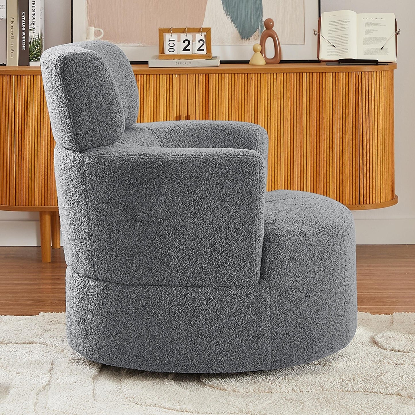 Roomfitters 360Â° Upholstered Swivel Barrel Accent Chair with Adjustable Headrest for Living Room