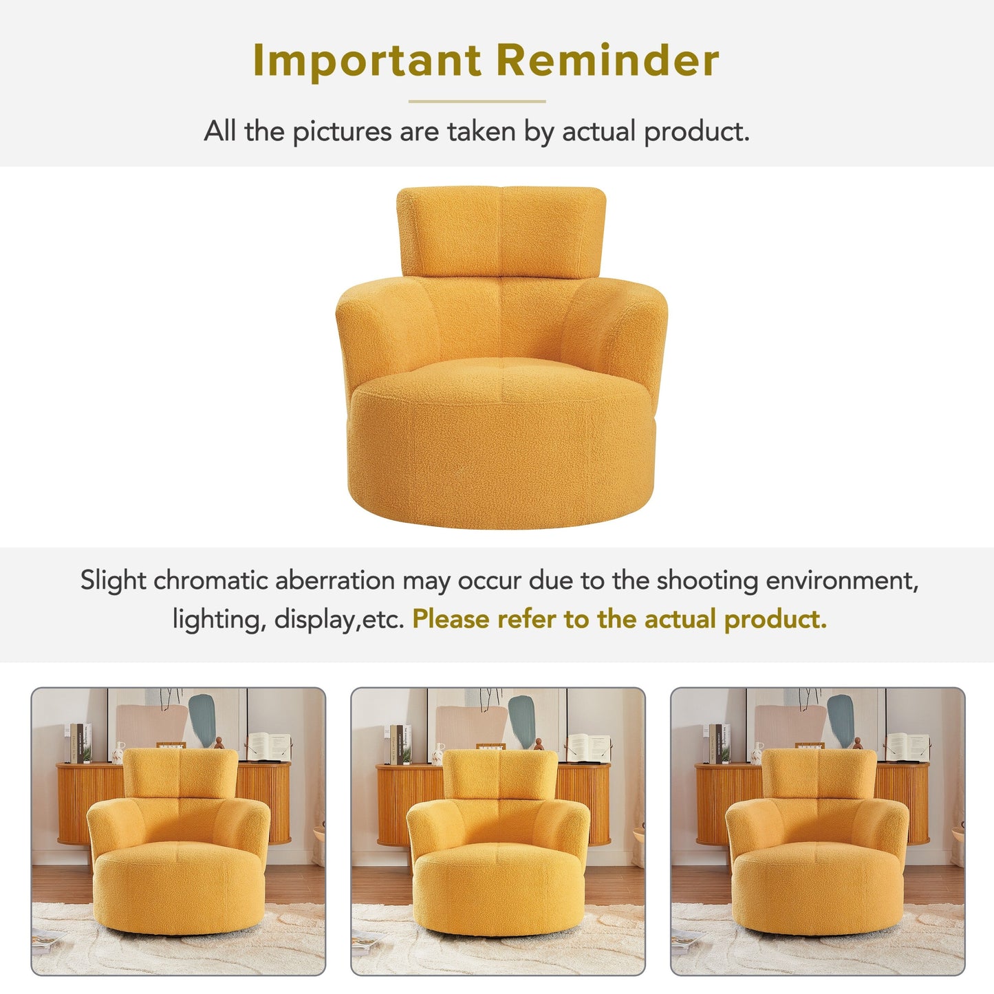 Roomfitters 360Â° Upholstered Swivel Barrel Accent Chair with Adjustable Headrest for Living Room