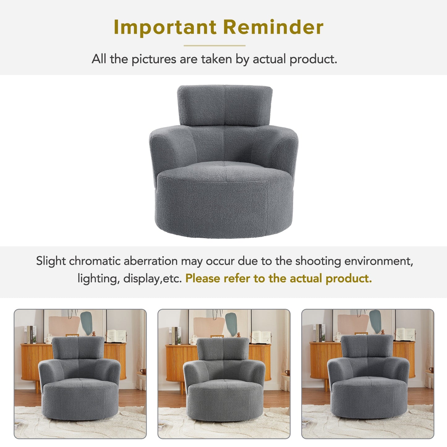 Roomfitters 360Â° Upholstered Swivel Barrel Accent Chair with Adjustable Headrest for Living Room