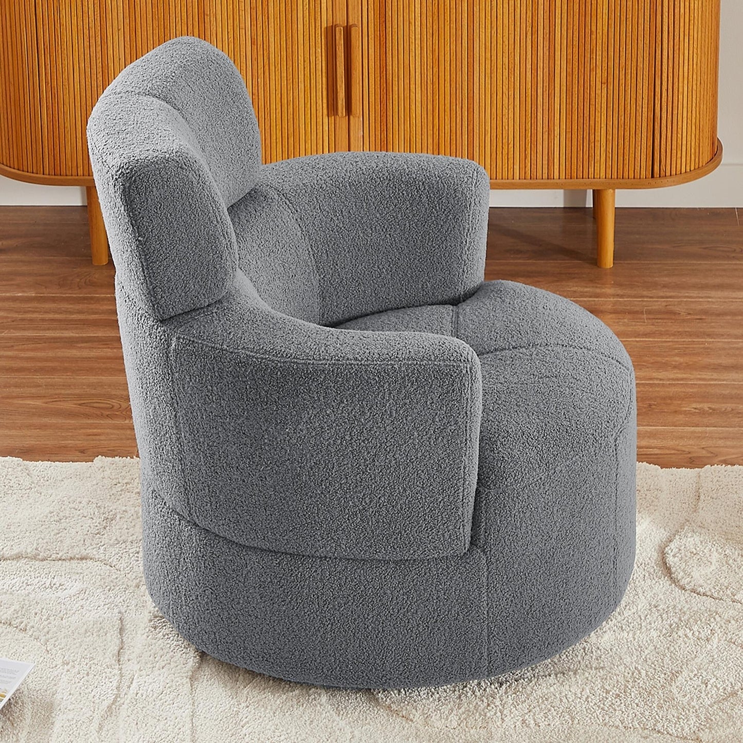 Roomfitters 360Â° Upholstered Swivel Barrel Accent Chair with Adjustable Headrest for Living Room