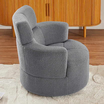 Roomfitters 360Â° Upholstered Swivel Barrel Accent Chair with Adjustable Headrest for Living Room