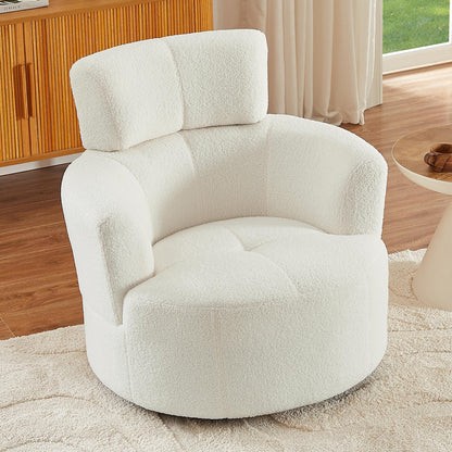 Roomfitters 360Â° Upholstered Swivel Barrel Accent Chair with Adjustable Headrest for Living Room