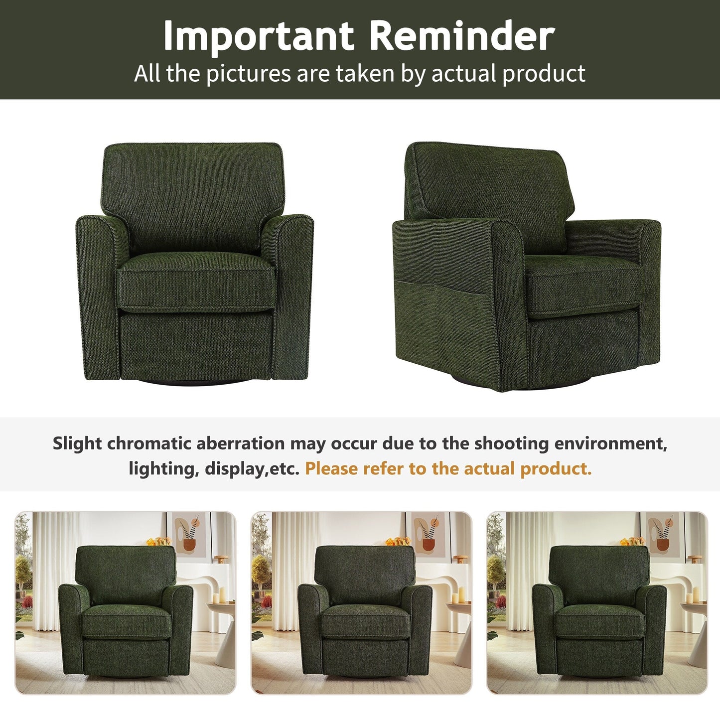 Roomfitters 360Â° Upholstered Swivel Barrel Armchair Accent Chair with Side Pockets for Living Room Bedroom Office Hotel