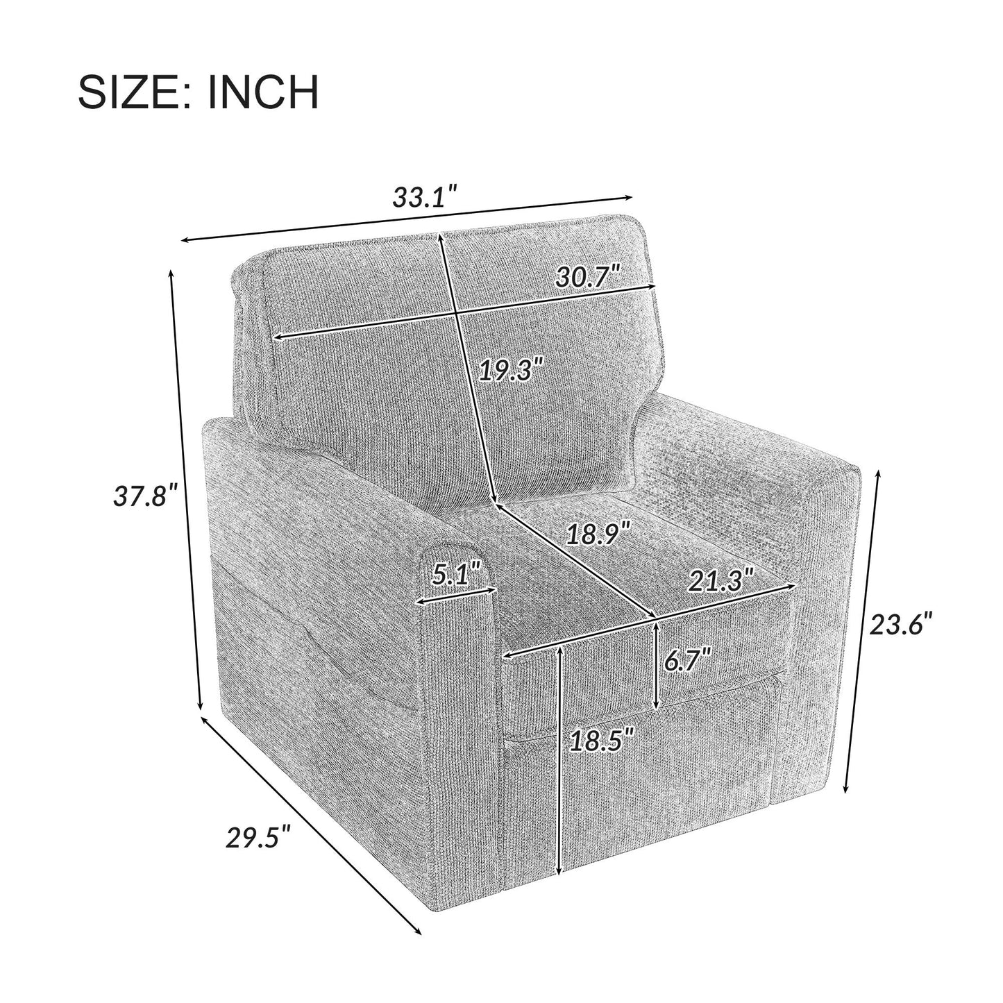 Roomfitters 360Â° Upholstered Swivel Barrel Armchair Accent Chair with Side Pockets for Living Room Bedroom Office Hotel