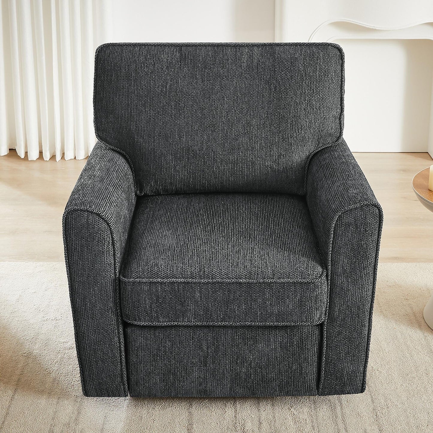 Roomfitters 360Â° Upholstered Swivel Barrel Armchair Accent Chair with Side Pockets for Living Room Bedroom Office Hotel