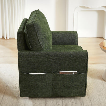 Roomfitters 360Â° Upholstered Swivel Barrel Armchair Accent Chair with Side Pockets for Living Room Bedroom Office Hotel