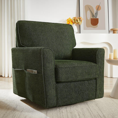 Roomfitters 360Â° Upholstered Swivel Barrel Armchair Accent Chair with Side Pockets for Living Room Bedroom Office Hotel