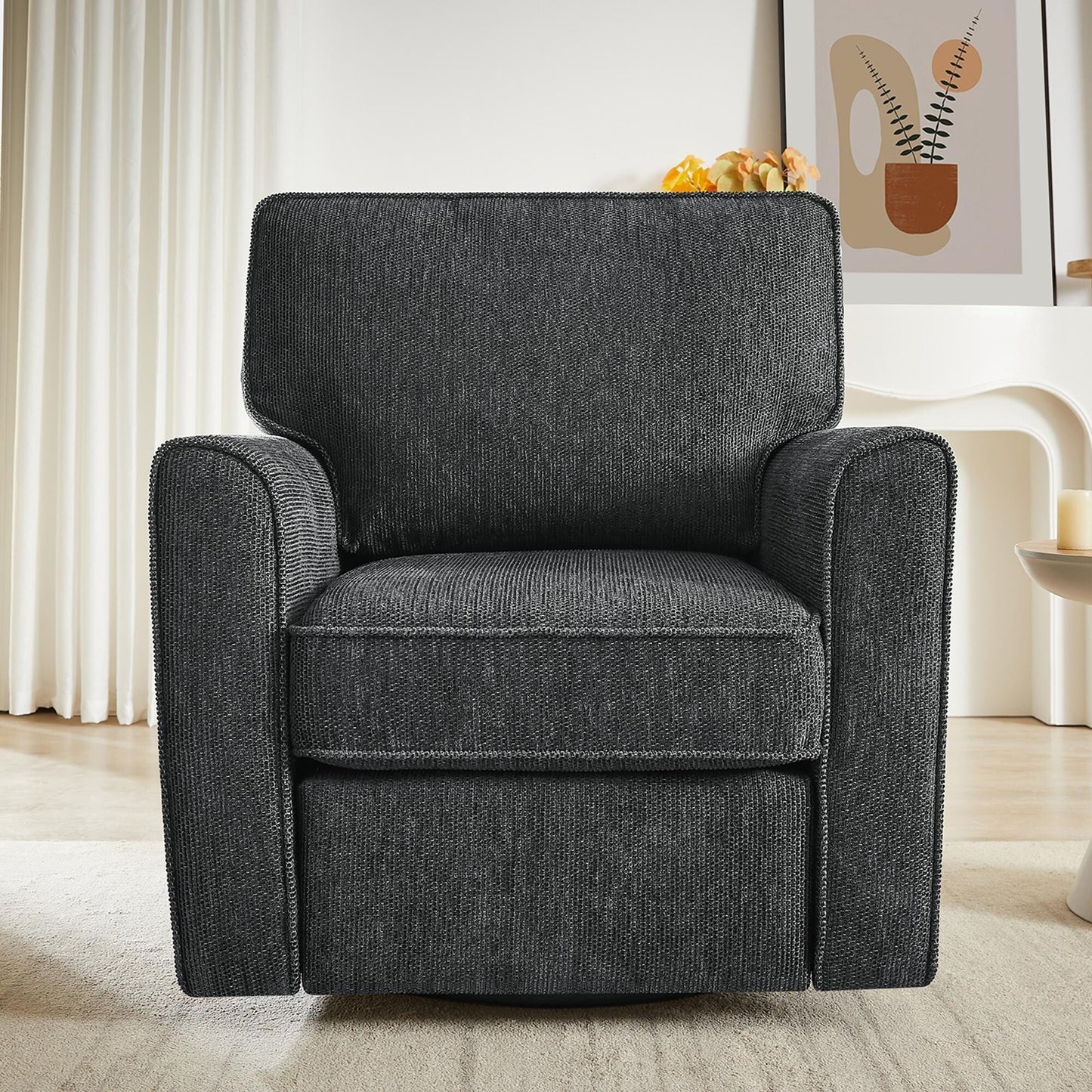 Roomfitters 360Â° Upholstered Swivel Barrel Armchair Accent Chair with Side Pockets for Living Room Bedroom Office Hotel