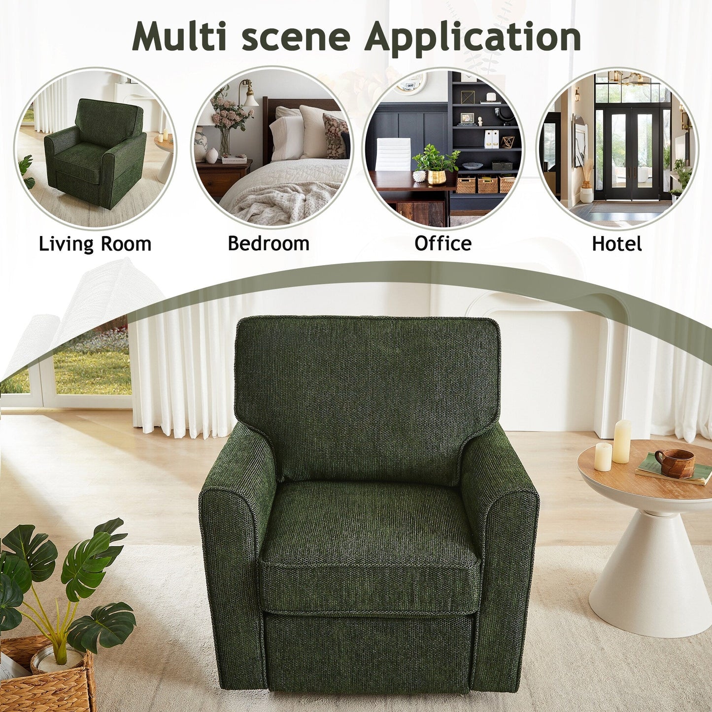Roomfitters 360Â° Upholstered Swivel Barrel Armchair Accent Chair with Side Pockets for Living Room Bedroom Office Hotel
