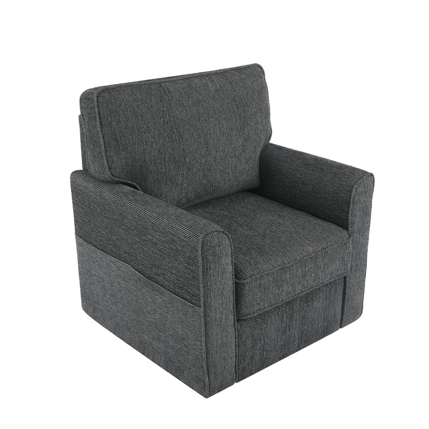 Roomfitters 360Â° Upholstered Swivel Barrel Armchair Accent Chair with Side Pockets for Living Room Bedroom Office Hotel