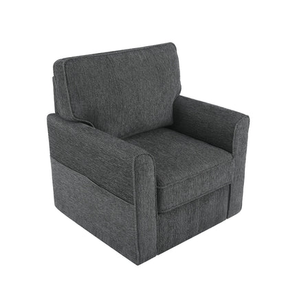 Roomfitters 360Â° Upholstered Swivel Barrel Armchair Accent Chair with Side Pockets for Living Room Bedroom Office Hotel