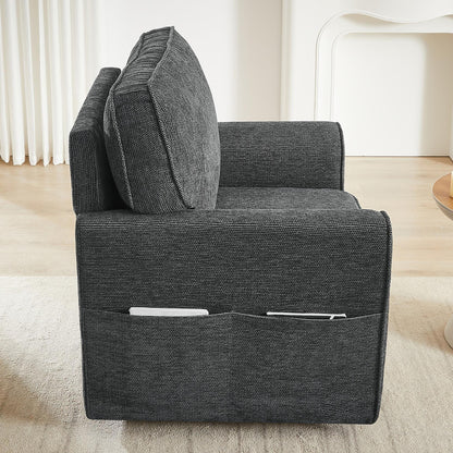 Roomfitters 360Â° Upholstered Swivel Barrel Armchair Accent Chair with Side Pockets for Living Room Bedroom Office Hotel