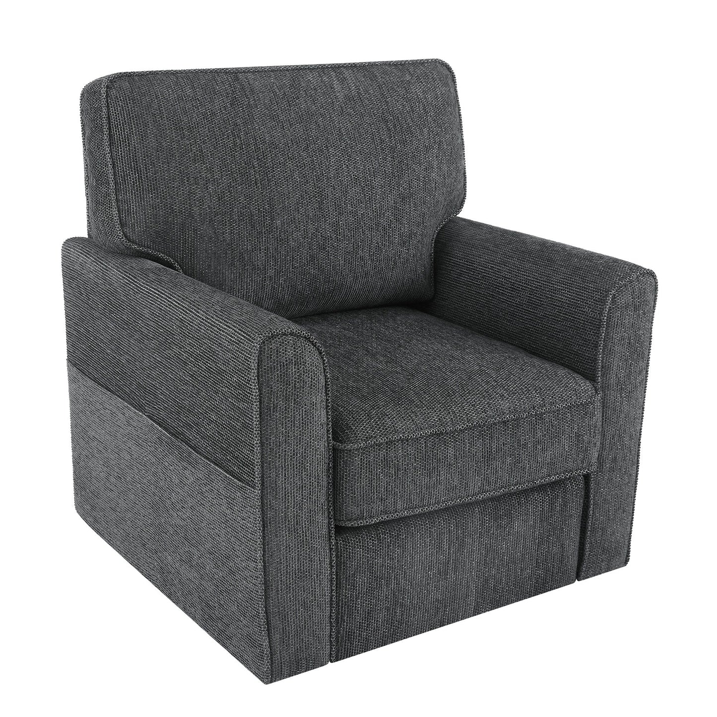 Roomfitters 360Â° Upholstered Swivel Barrel Armchair Accent Chair with Side Pockets for Living Room Bedroom Office Hotel