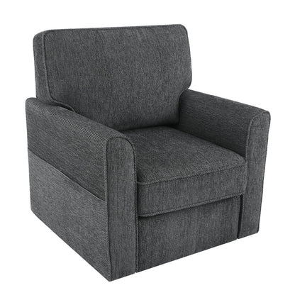 Roomfitters 360Â° Upholstered Swivel Barrel Armchair Accent Chair with Side Pockets for Living Room Bedroom Office Hotel
