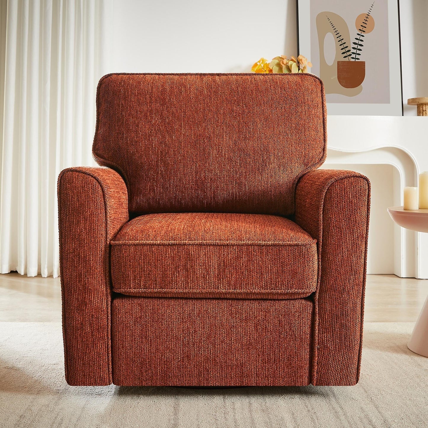 Roomfitters 360Â° Upholstered Swivel Barrel Armchair Accent Chair with Side Pockets for Living Room Bedroom Office Hotel