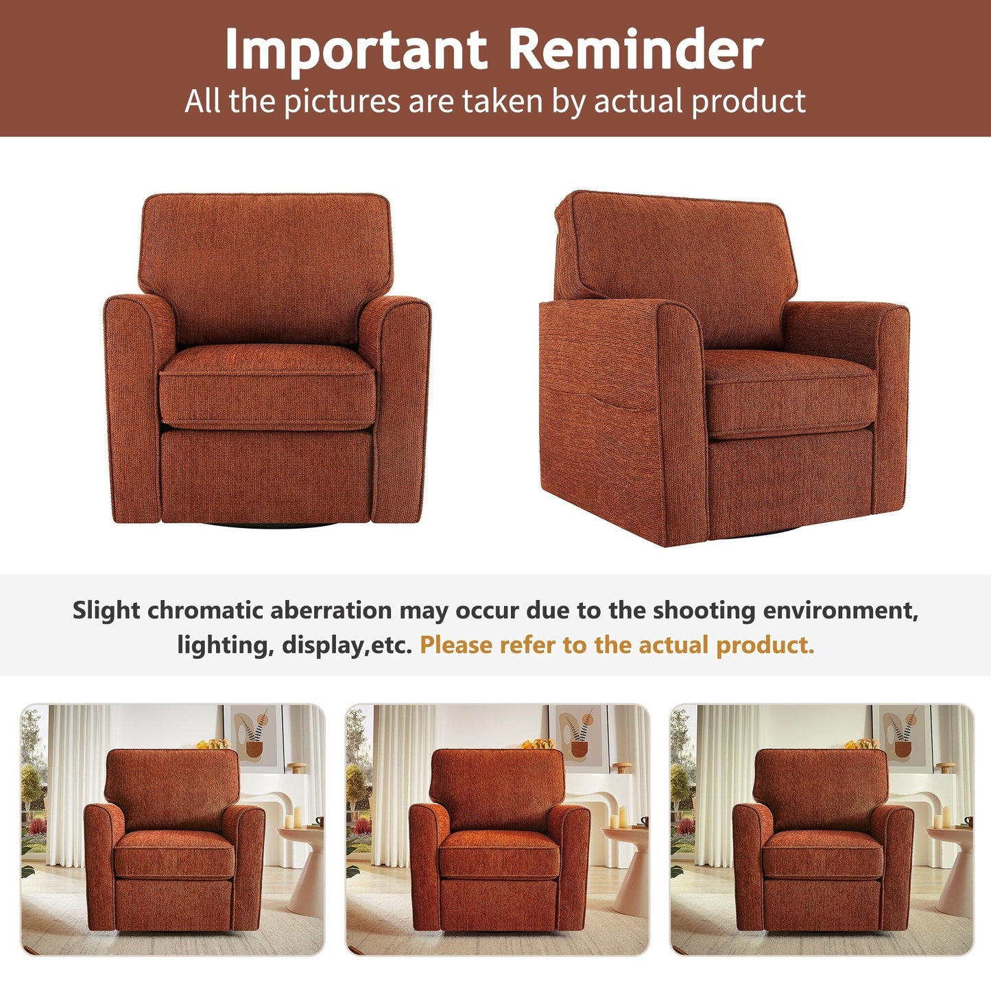 Roomfitters 360Â° Upholstered Swivel Barrel Armchair Accent Chair with Side Pockets for Living Room Bedroom Office Hotel