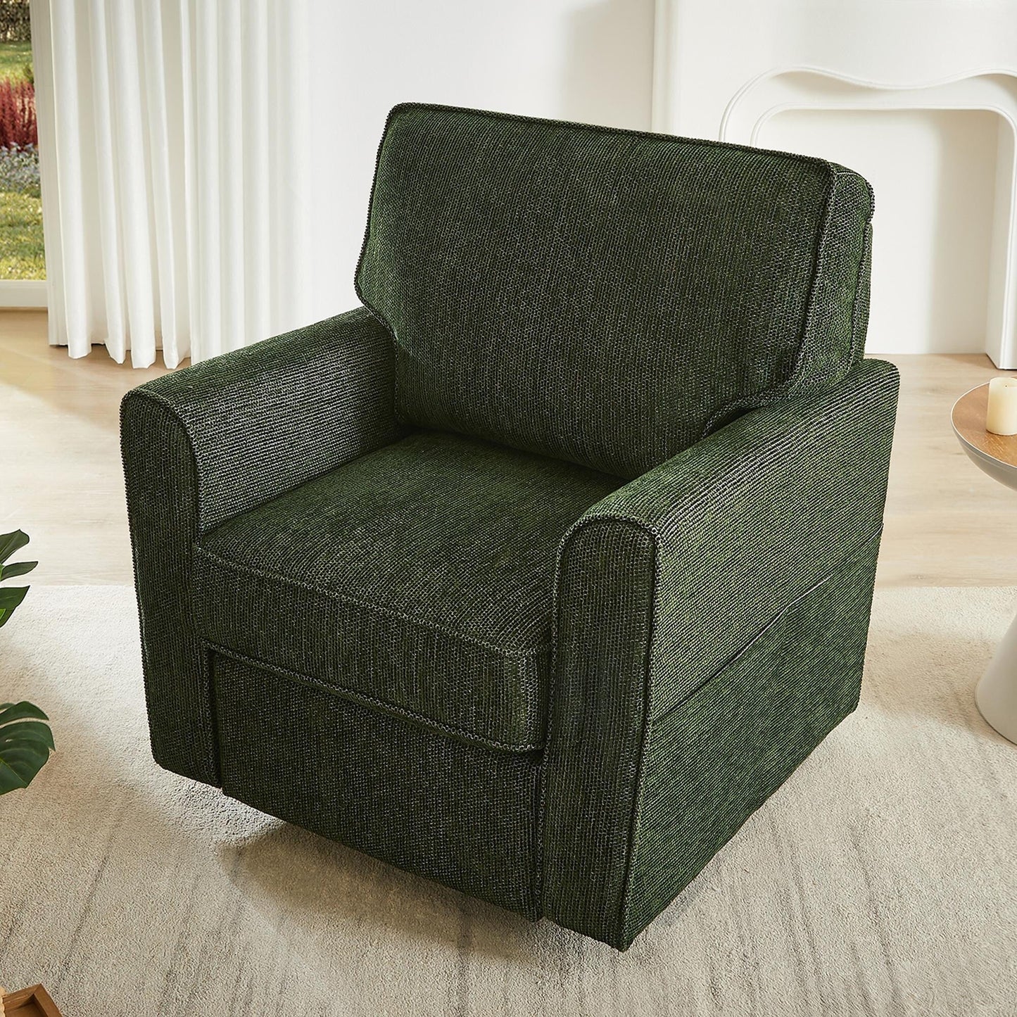 Roomfitters 360Â° Upholstered Swivel Barrel Armchair Accent Chair with Side Pockets for Living Room Bedroom Office Hotel