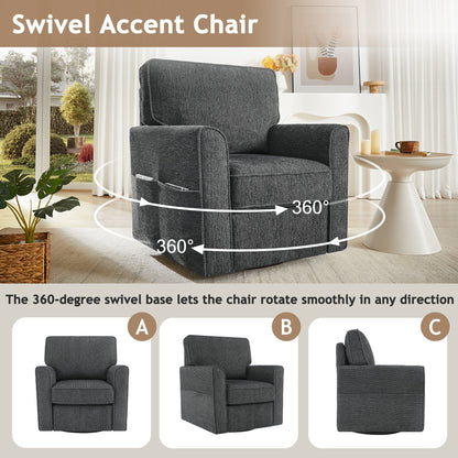 Roomfitters 360Â° Upholstered Swivel Barrel Armchair Accent Chair with Side Pockets for Living Room Bedroom Office Hotel